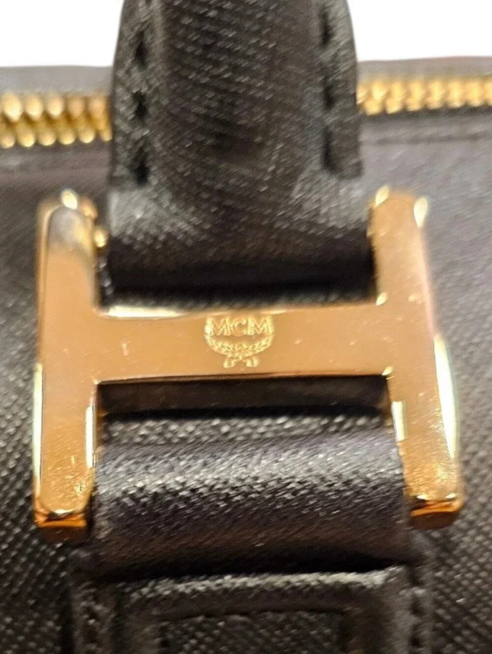 MCM Black Leather Boston Bag Satchel with Gold Hardware